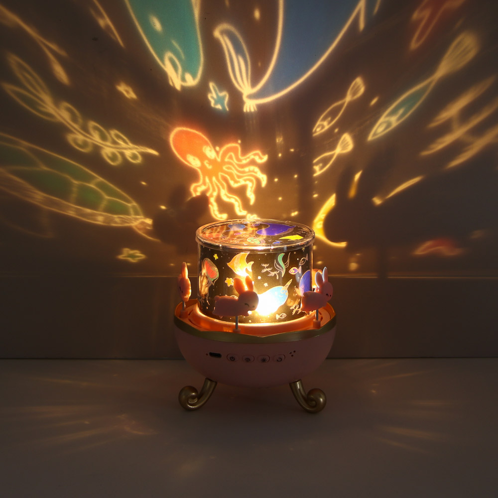 Светильник-ночник проектор BY Карусель, колонка Bt 3Вт, 6 проекций, акб. 1200mAh, USB 5В, розовый - #10