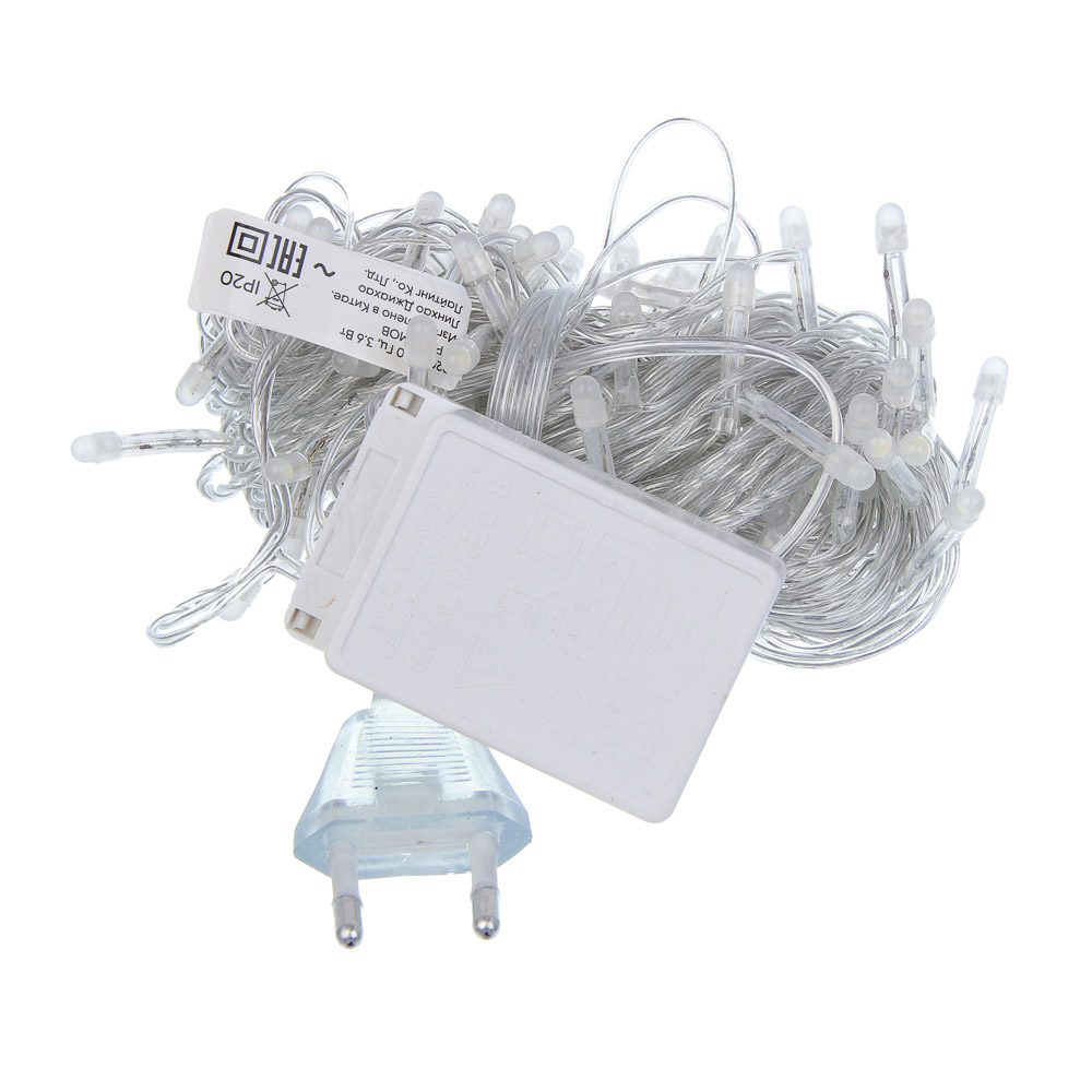 СНОУ БУМ Гирлянда эл. вьюн 10м, 100LED, белый, 8 режимов, ПВХ прозрачный, 220В - #2