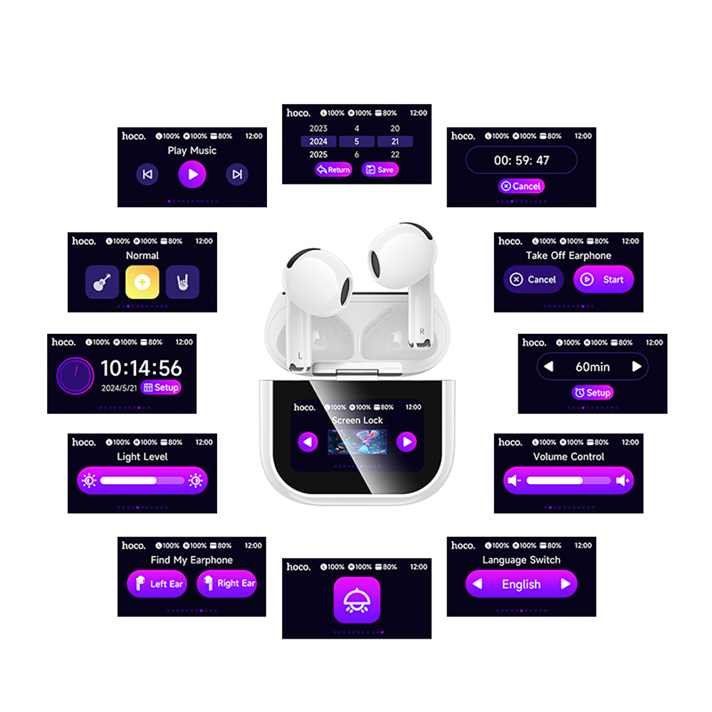 Наушники беспроводные TWS hoco. модель EW82, вкладыши, дисплей, 300/30мАч, BT5.3, цвет: белый - #9