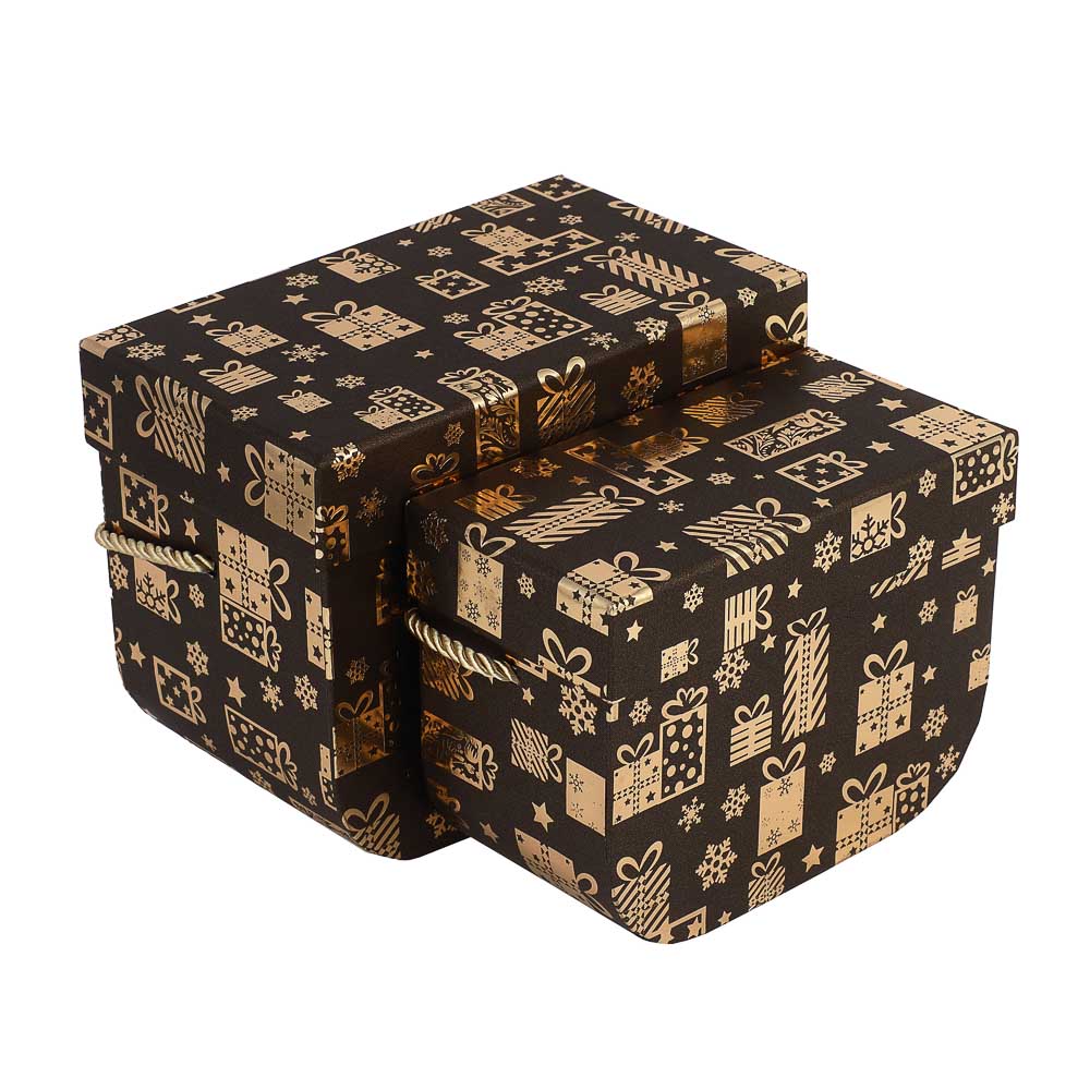 Набор подарочных коробок 2 в 1 (15x11,5x7,9 см, 17,7x13,4x10,4 см) с золотым фольг.слоем, коричневый - #1