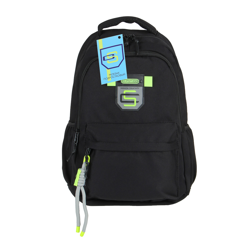 Рюкзак подростковый 45x30x17см, 2 отд., 3 карм., пластиковая нашивка, ПЭ, черный - #6