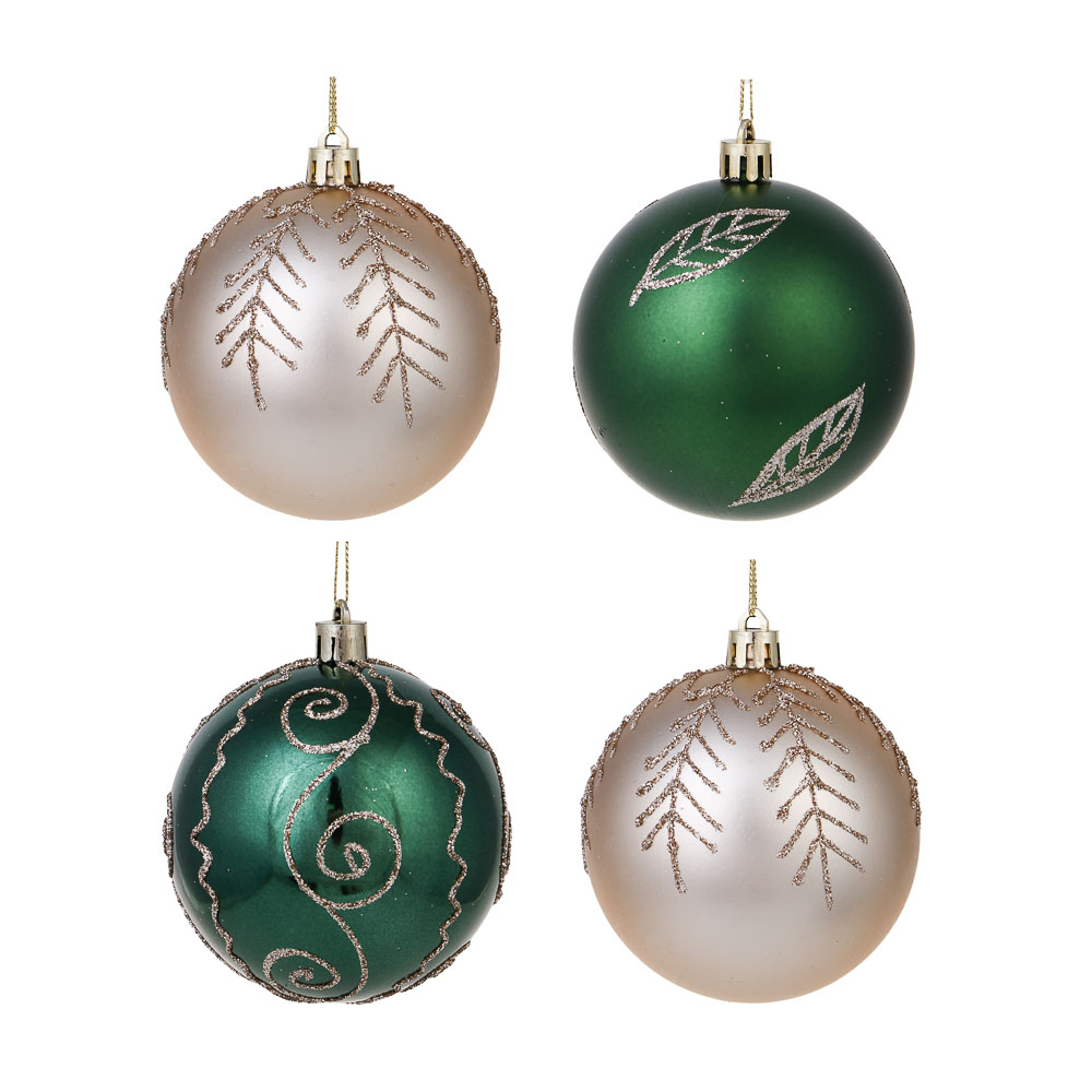 СНОУ БУМ Набор шаров 8 см, 4 шт, шампань, зеленый 26-162 - #1