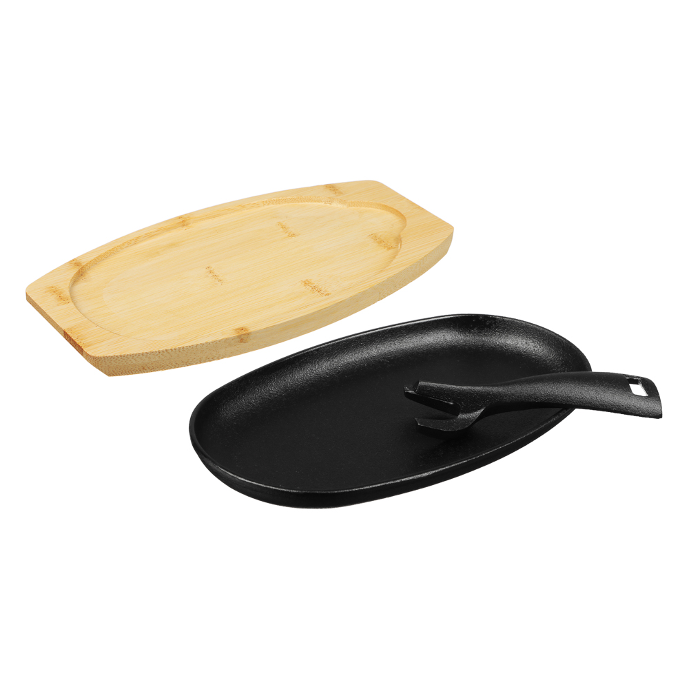 SATOSHI Сковорода на подставке из бамбука чугун, овальная, со съемной ручкой, 24х13.5см, индукция - #5