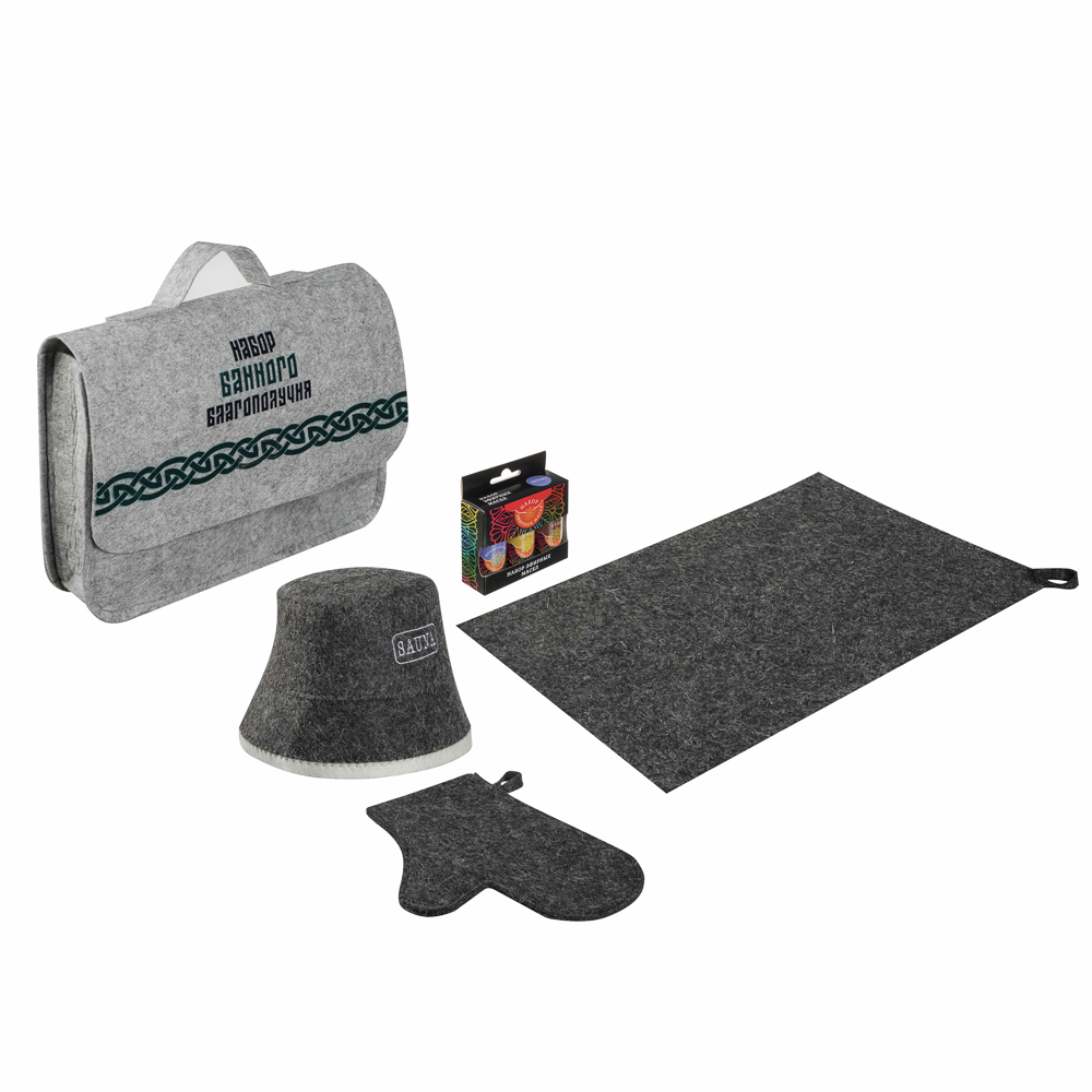 Набор для бани в портфеле "Набор банного благополучия" (шапка, рукавица, коврик, масла) - #1
