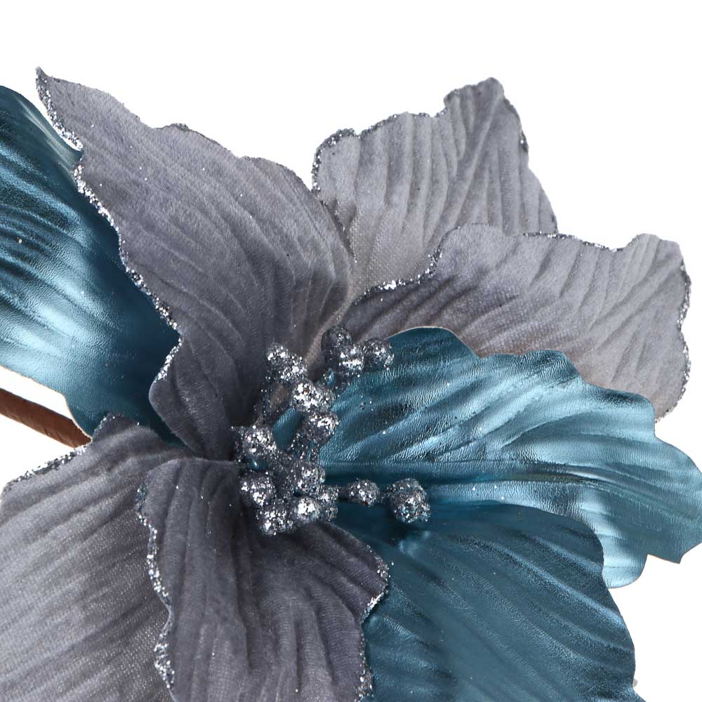 СНОУ БУМ Цветок декоративный на ветке 36x24 см, полиэстер, металл, серебро - #1