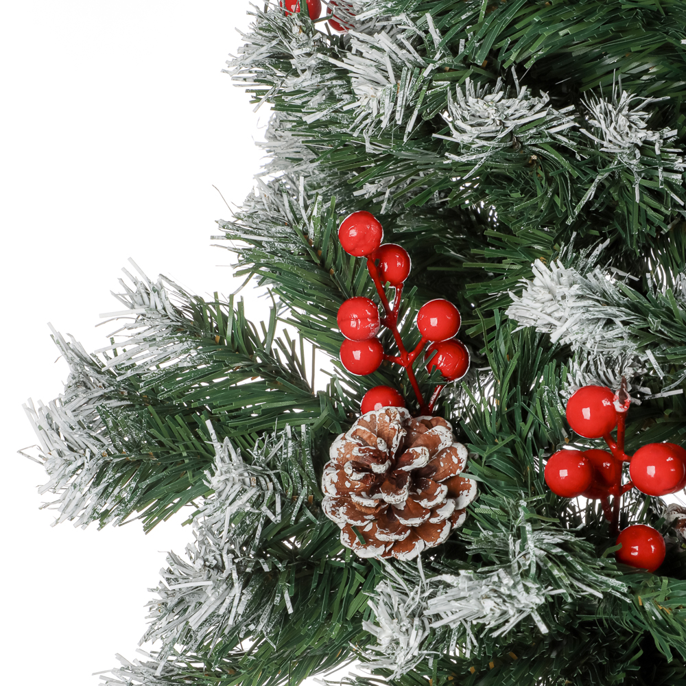Ель искусственная с заснеженными кончиками, шишками и рябиной 150см, 420 веток, ПВХ - #1