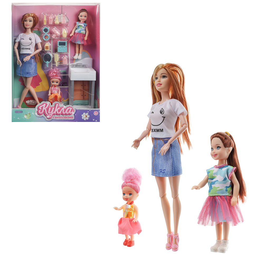 ИГРОЛЕНД Кукла шарнирная 28 см с дочками и акс., PVC, ABS, полиэстер, 23х6х32 см - #1