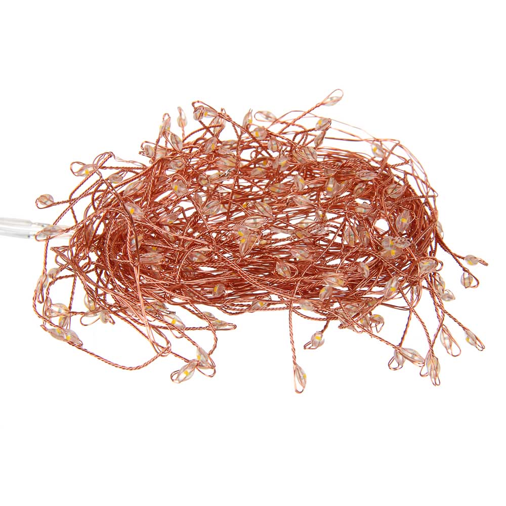 СНОУ БУМ Гирлянда эл. нить росы мишура 10м, 280LED, шампань, пост.свеч., мед.провол., мед.цвет, 220В - #2