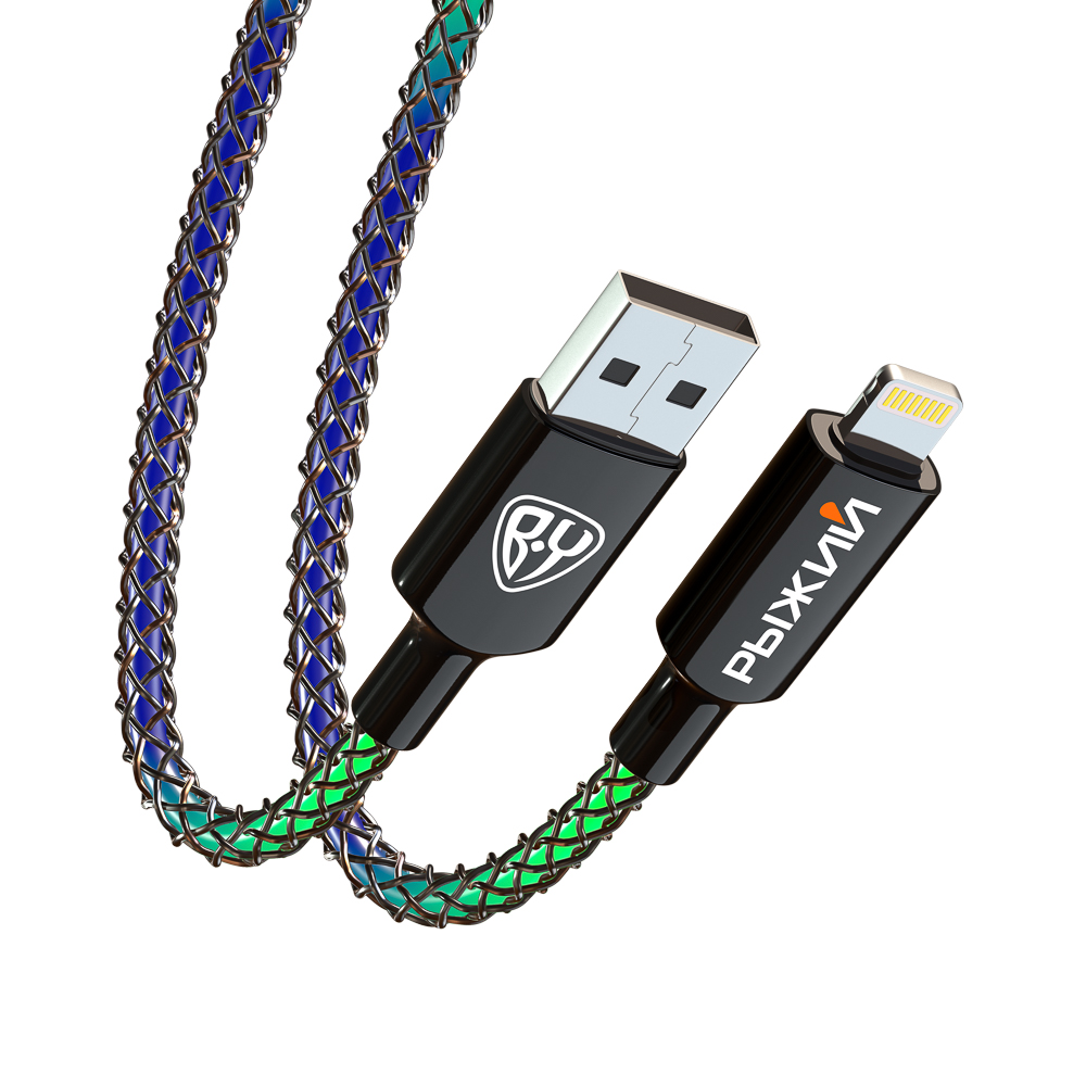 BY Рыжий Кабель для зарядки MAGIC LIGHT iP, 1м, Быстрая зарядка 2.4А, 12W, подсветка - #5