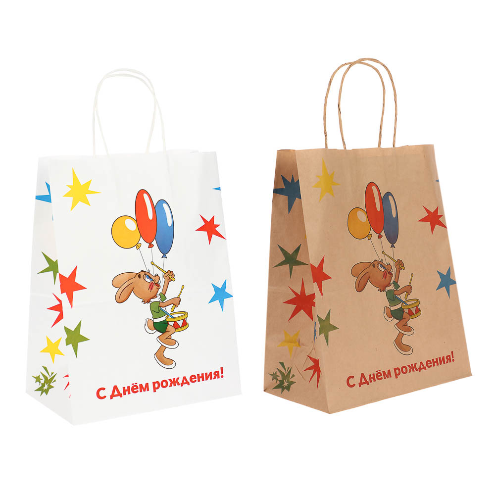 Пакет подарочный с кручеными ручками 24х14х30см, "Ну, погоди! С Днём Рождения", в ассортименте - #2