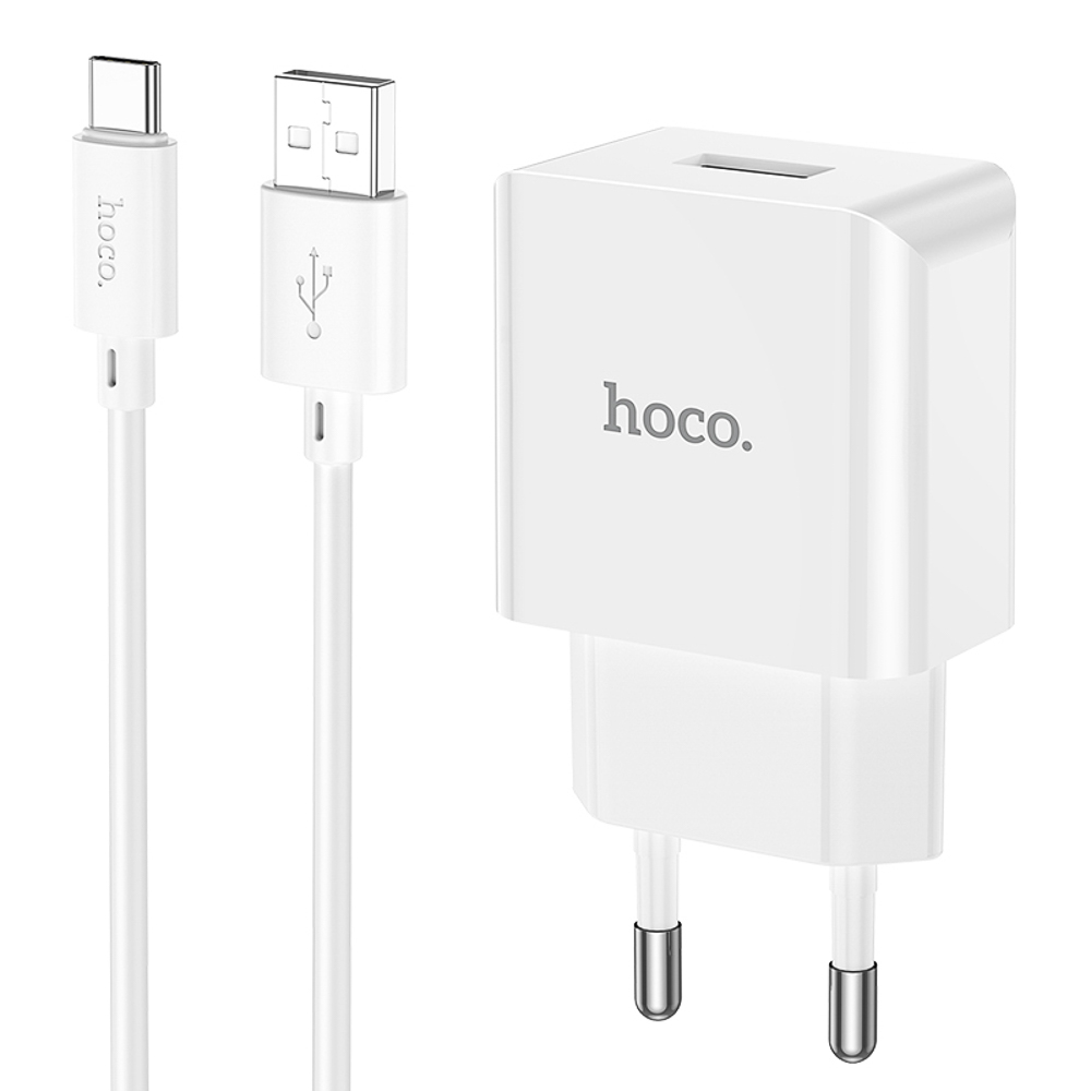 hoco. Комплект зарядное устройство с кабелем модель C106A, USB-A 10.5W, каб Type-C 1м, цвет: белый - #1