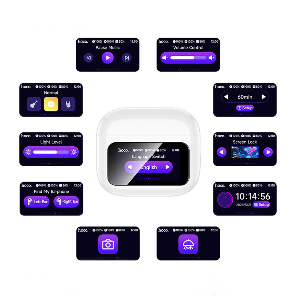 Наушники беспроводные TWS hoco. модель EW81 Elegant, вкладыши, дисплей, 300/30мАч, BT5.4, цвет:белый - #7