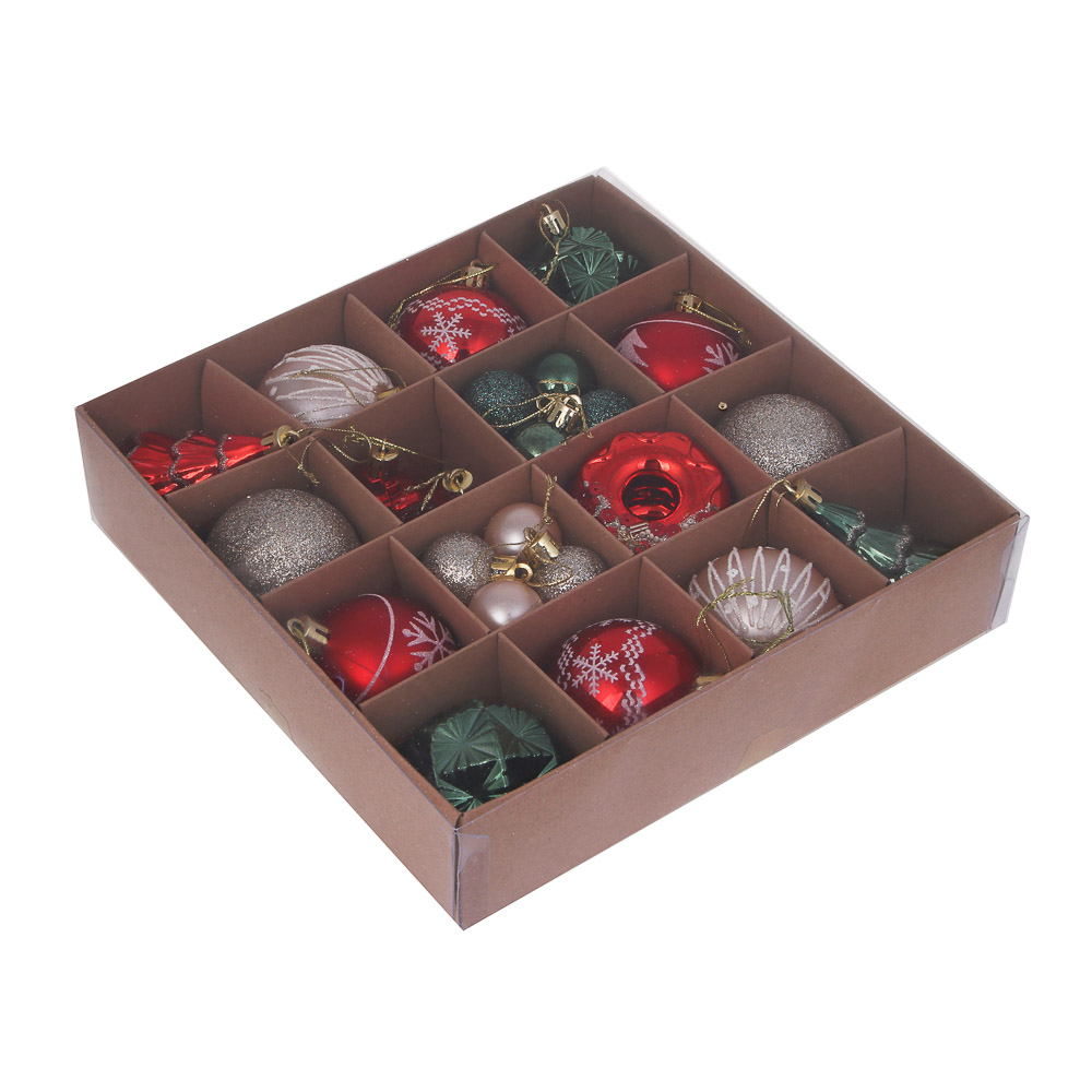 СНОУ БУМ Набор шаров и украшений, 32 шт, 3см, 6см, 7см, 8см, красный , зеленый, шампань - #3