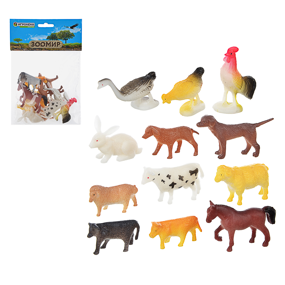 ИГРОЛЕНД Набор фигурок животных "Зоомир", 12шт, PVC, 12,5x17x3см, 3 дизайна - #1
