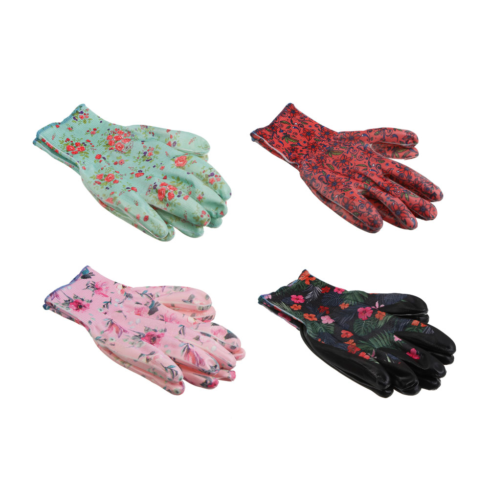 INBLOOM Перчатки садовые с нитриловым полуобливом, полиэстер, 9 размер, 23см, 31г, цветные - #1