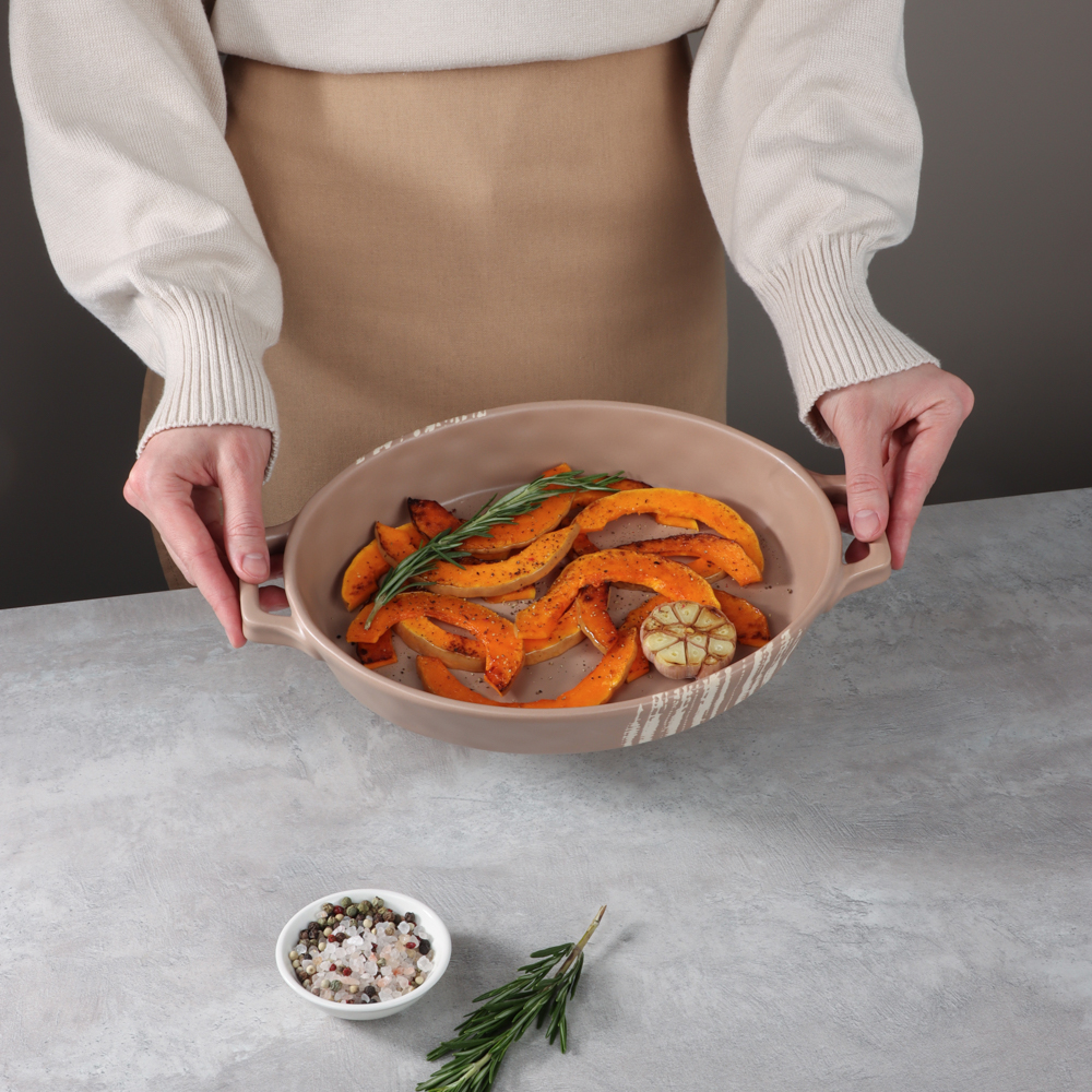 MILLIMI Форма для запекания и сервировки овал.с ручками, керамика, 31х20,5х5см, 1,1л, бежевая - #12