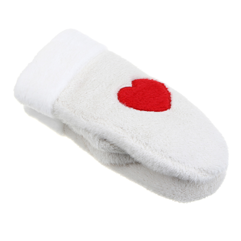 GALANTE Рукавицы женские пушистые с аппликацией сердце, р-р 18-20, кремовый, СЗМП24-19 - #1