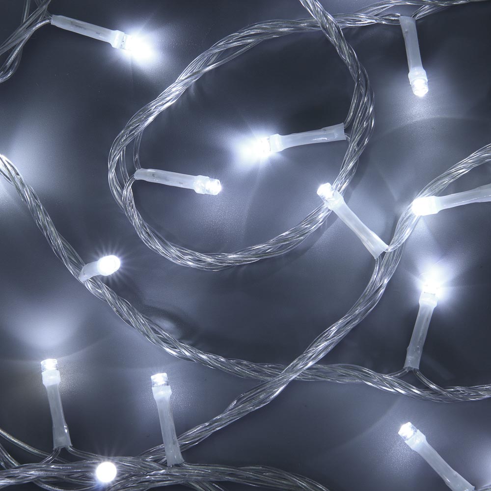 СНОУ БУМ Гирлянда эл. вьюн 10м, 100 LED, белый, пост. свеч., ПВХ прозр., коннектор, 220В - #9