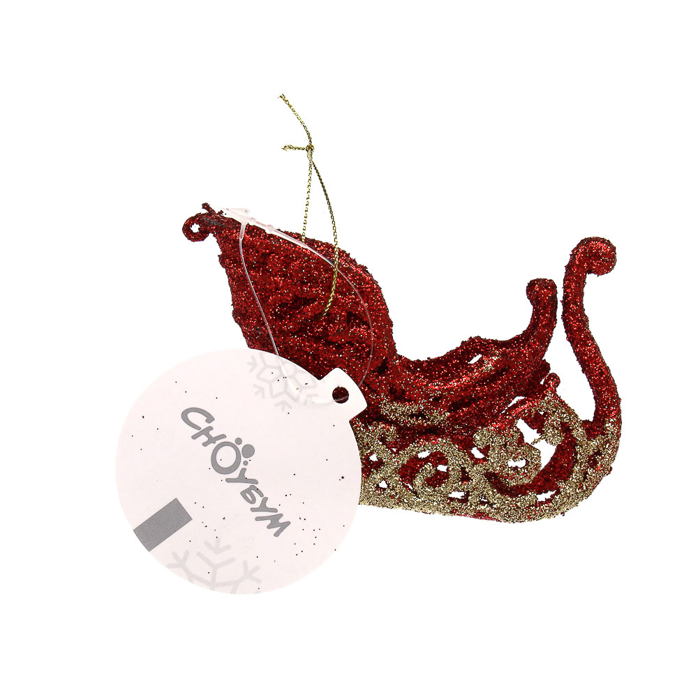 СНОУ БУМ Подвеска декоративная "Сани" 10.5x6x3.5 см, пластик, глиттер, красный - #4