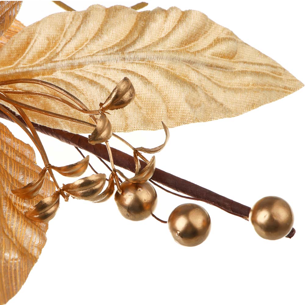 СНОУ БУМ Цветок декоративный на ветке 53x28 см, полиэстер, металл, золото - #3
