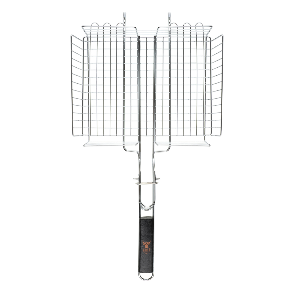 GRILLBOOM Решётка гриль хром со съёмной ручкой 57x30x24 глубина 5см, хромированная сталь - #9