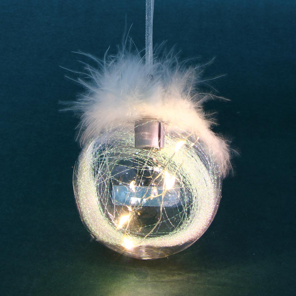 Шар новогодний Сноубум с перьями и подсветкой LED, 8 см - #5