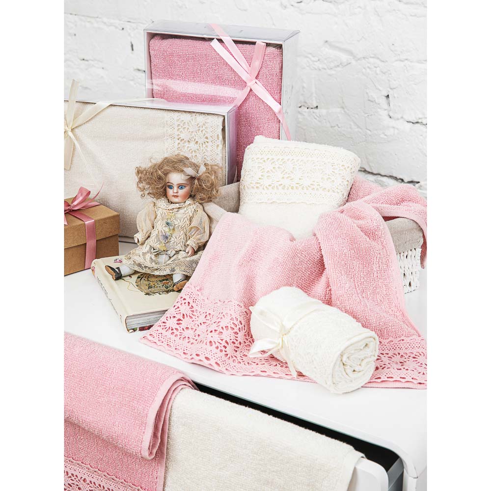 PROVANCE Полотенце махровое подарочное с кружевом "Жемчуг", 100% хлопок, 50х90см, 400гр/м, 2 цвета - #2