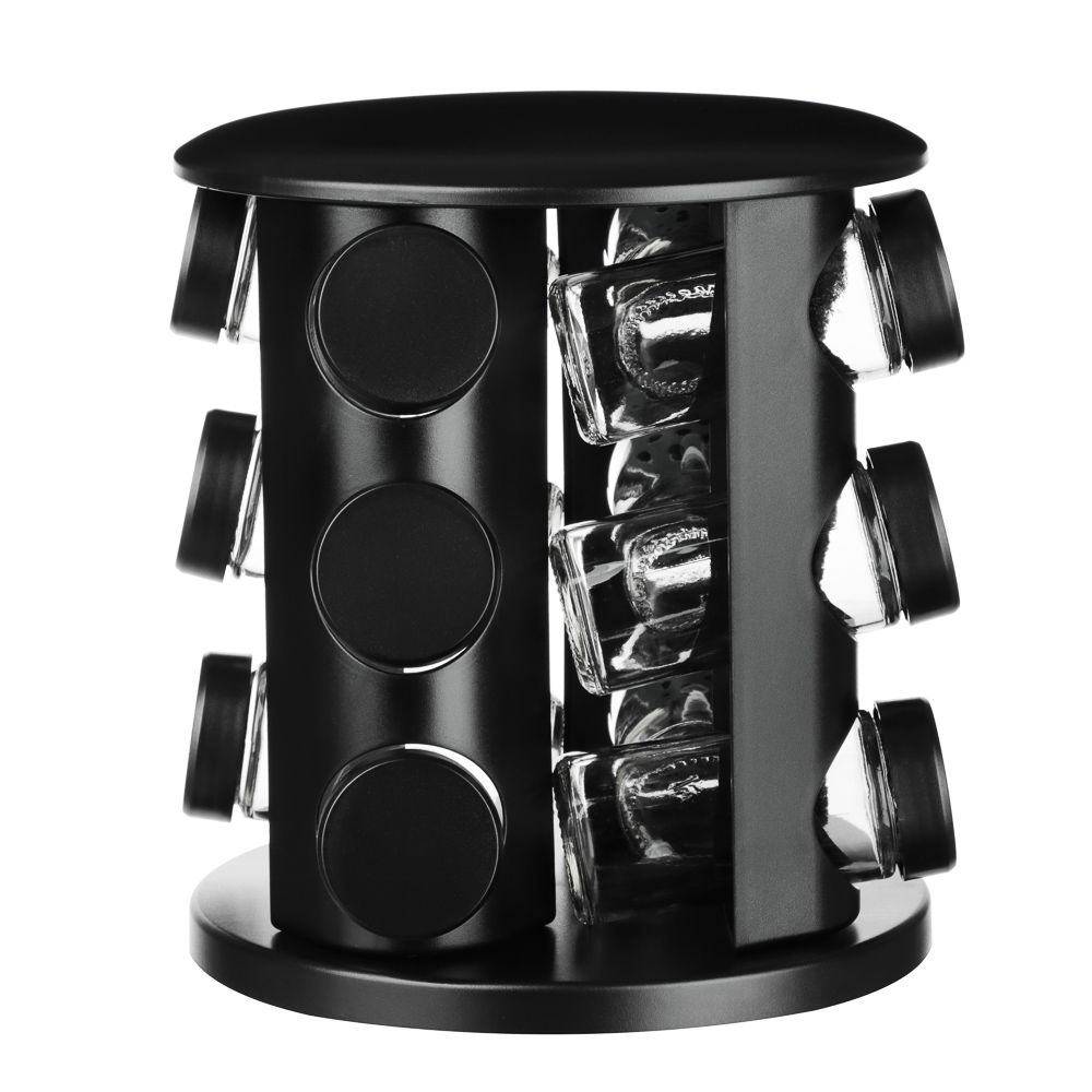 SATOSHI Набор банок для специй 12шт на подставке, 20х20х22см, стекло+ABS пластик, черный - #1