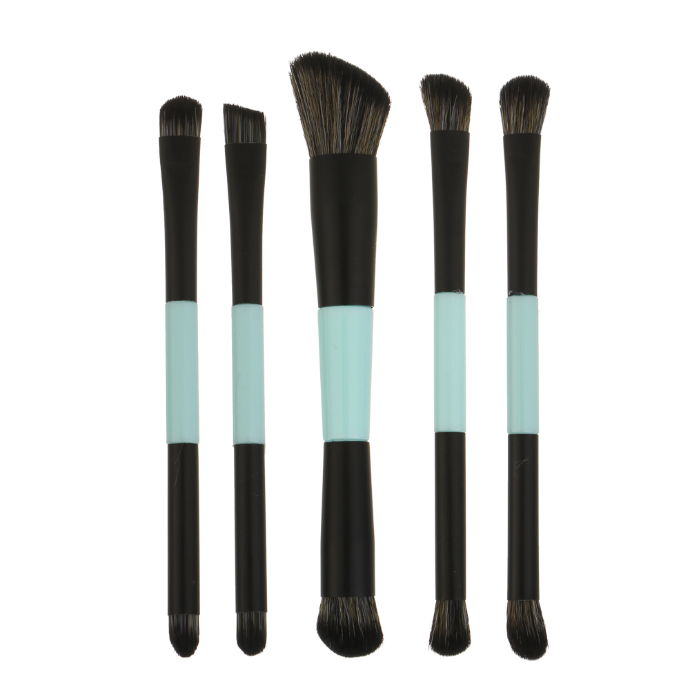 Набор кистей для визажа тм ЮНИLOOK 2-х сторонние 5 шт, пластик, металл, нейлон, 3 цвета, подар.уп. - #2