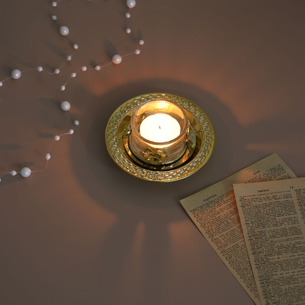 Подсвечник металлический со стеклянным стаканом для одной свечи, 10х10х3 см, арт.1 - #5