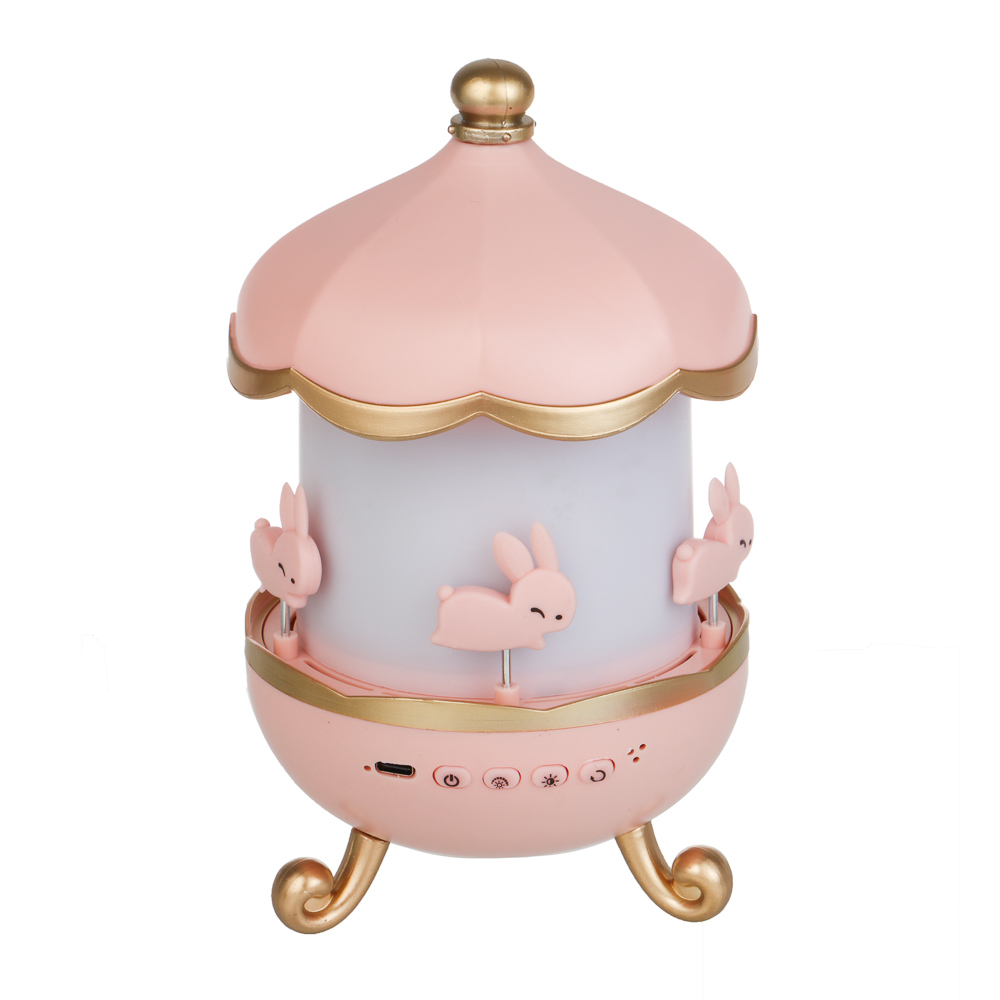 Светильник-ночник проектор BY Карусель, колонка Bt 3Вт, 6 проекций, акб. 1200mAh, USB 5В, розовый - #2