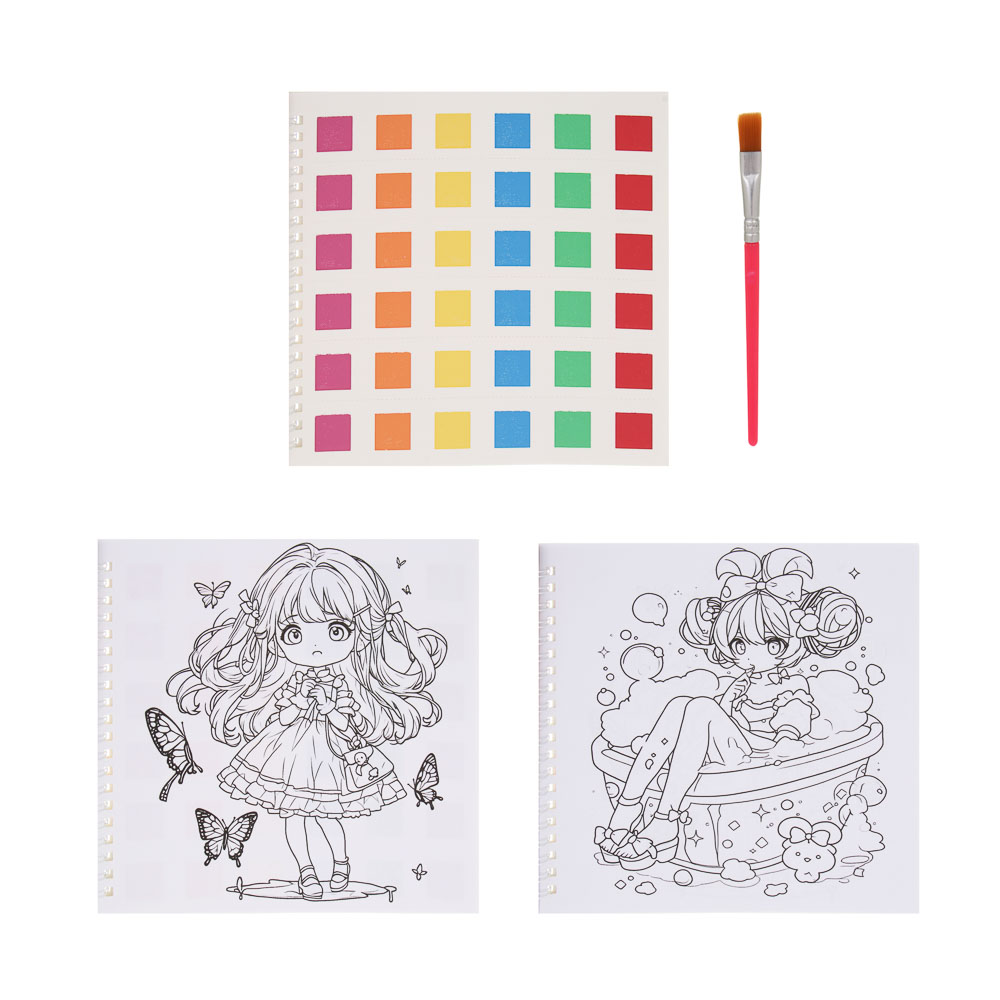 Раскраска детская "Анимэ" с наклейками и сухими красками 19стр, 19х19см, бумага, 4 дизайна - #11