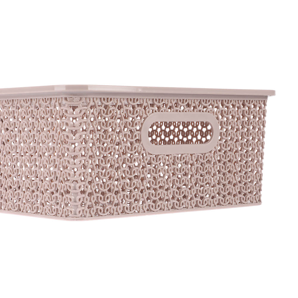 Корзинка Вязь 7,5л 350х245х105мм с крышкой, розовый нюд - #3