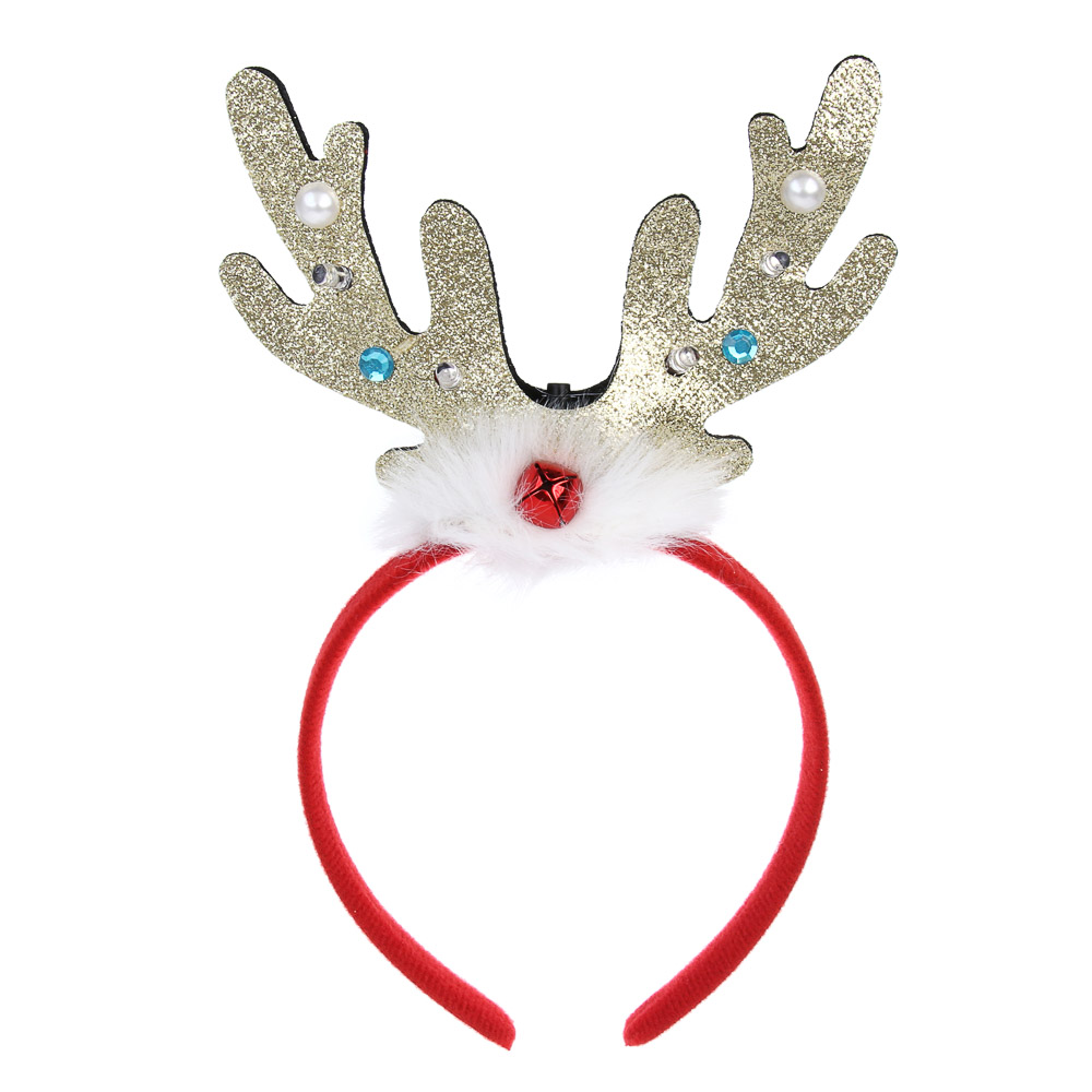 СНОУ БУМ Ободок светящийся с рожками, LED, диаметр 11см, пластик, полиэстер, батарейки, 1реж., 2диз. - #2