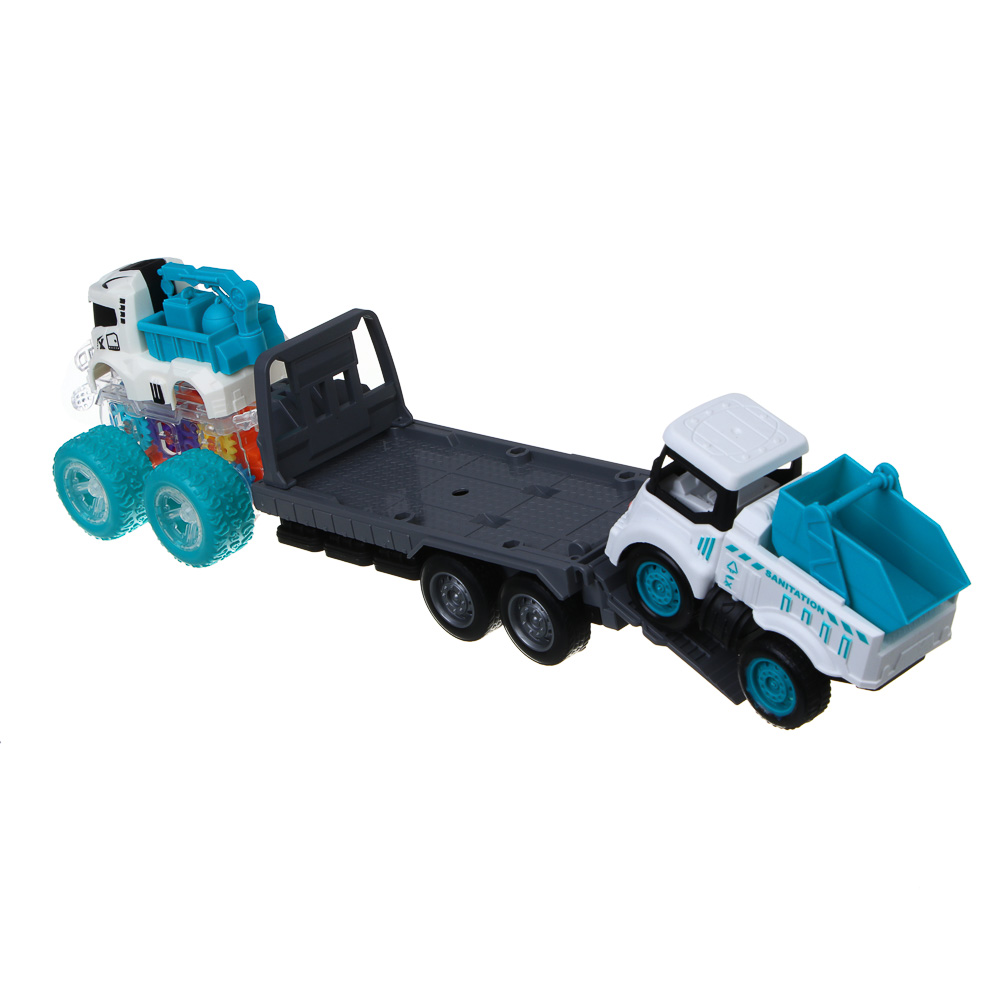 ИГРОЛЕНД Автовоз с машинкой, свет, инерция, 3хLR44, резина, ABS, 34х8,3х20 см, 6 диз - #7
