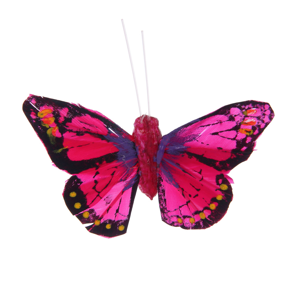 Бабочка декоративная на прищепке тм INBLOOM, набор 2шт, 8 см, перо, металл - #3
