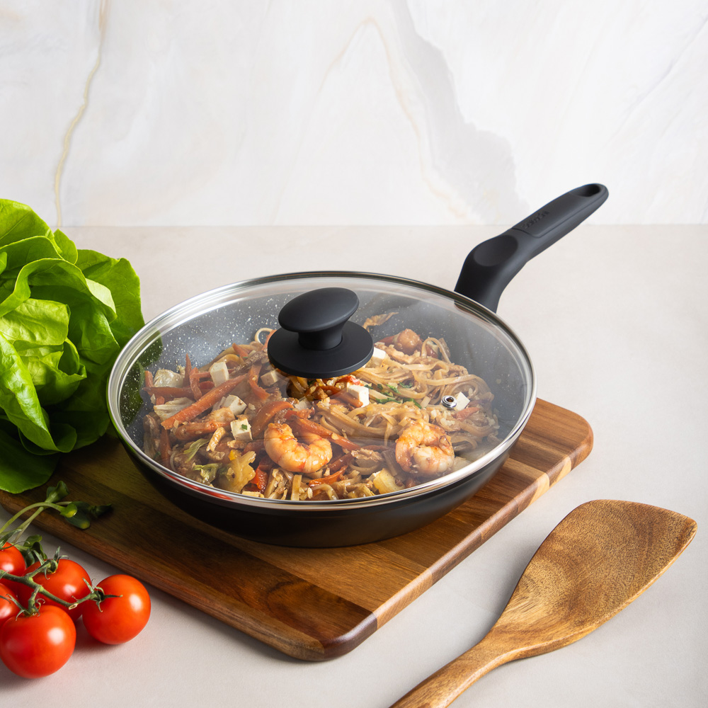 SATOSHI Стоун Сковорода литая с крышкой d26см, антипригарное покрытие мрамор, индукция - #11