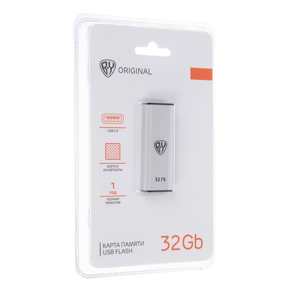 Флеш-карта USB2.0 BY 32Гб выдвижная Silverslide, блистер, алюминий, пластик, серебристый - #2