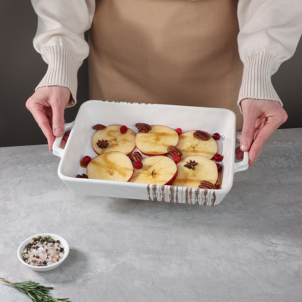 MILLIMI Форма для запекания и сервировки прямоугол.с ручками, керамика, 31х19х5,5см, 1,4л, белая - #11