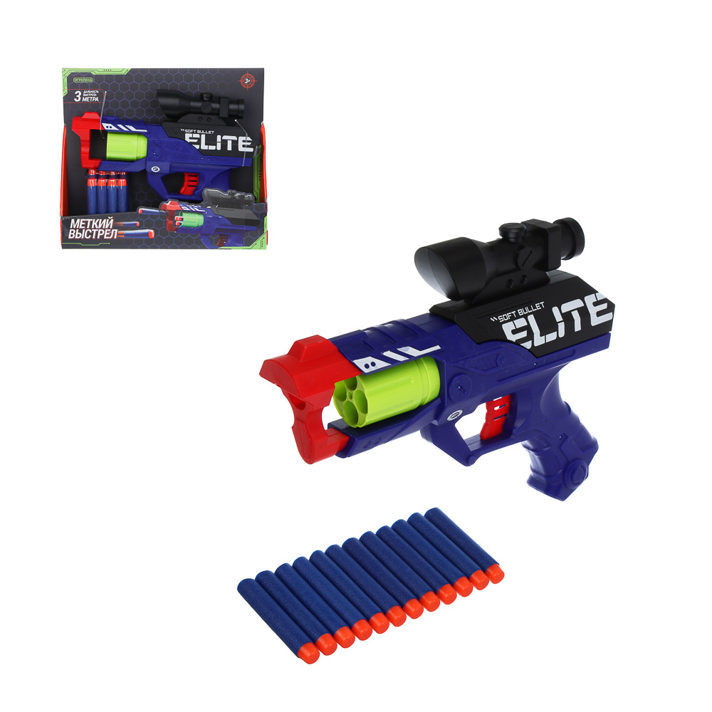 ИГРОЛЕНД Бластер "Меткий выстрел" с мягкими пулями, 12 пуль, ABS, 25х20х8 см, 2 дизайна - #1