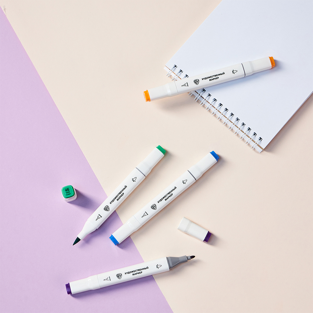 BY Русские Супергерои Набор маркеров худ., 2-стор., круг.нак./кист., 24цв., "Конек джуниор", пл.бокс - #7