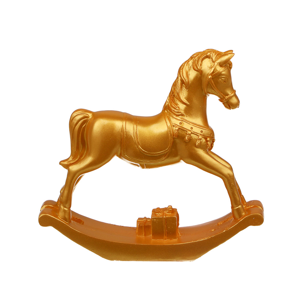 СНОУ БУМ Декоративная фигура "Конь-качалка", полистоун, золото, 15,5x3x14 см - #2