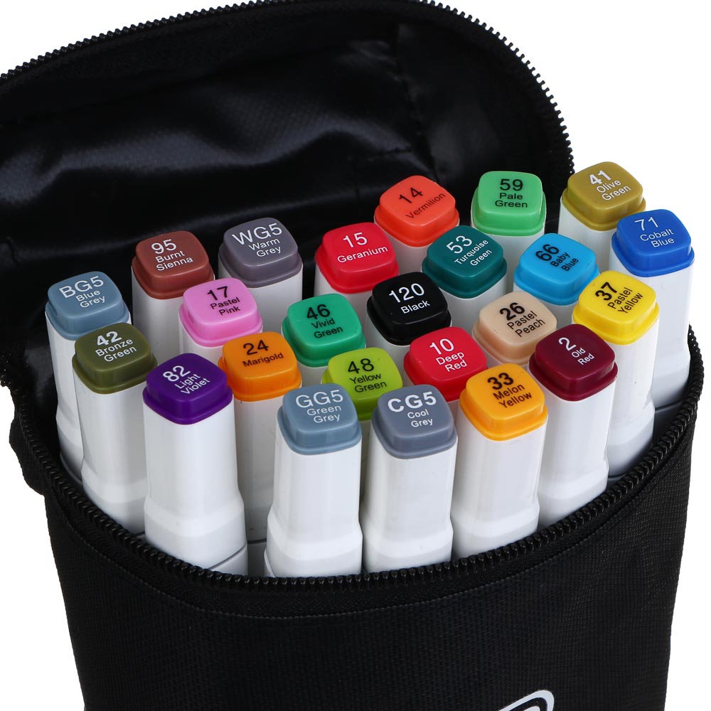 BY Набор маркеров для скетчинга, 24 цвета, 2-сторонний, кисточка/круглый, чехол - #2