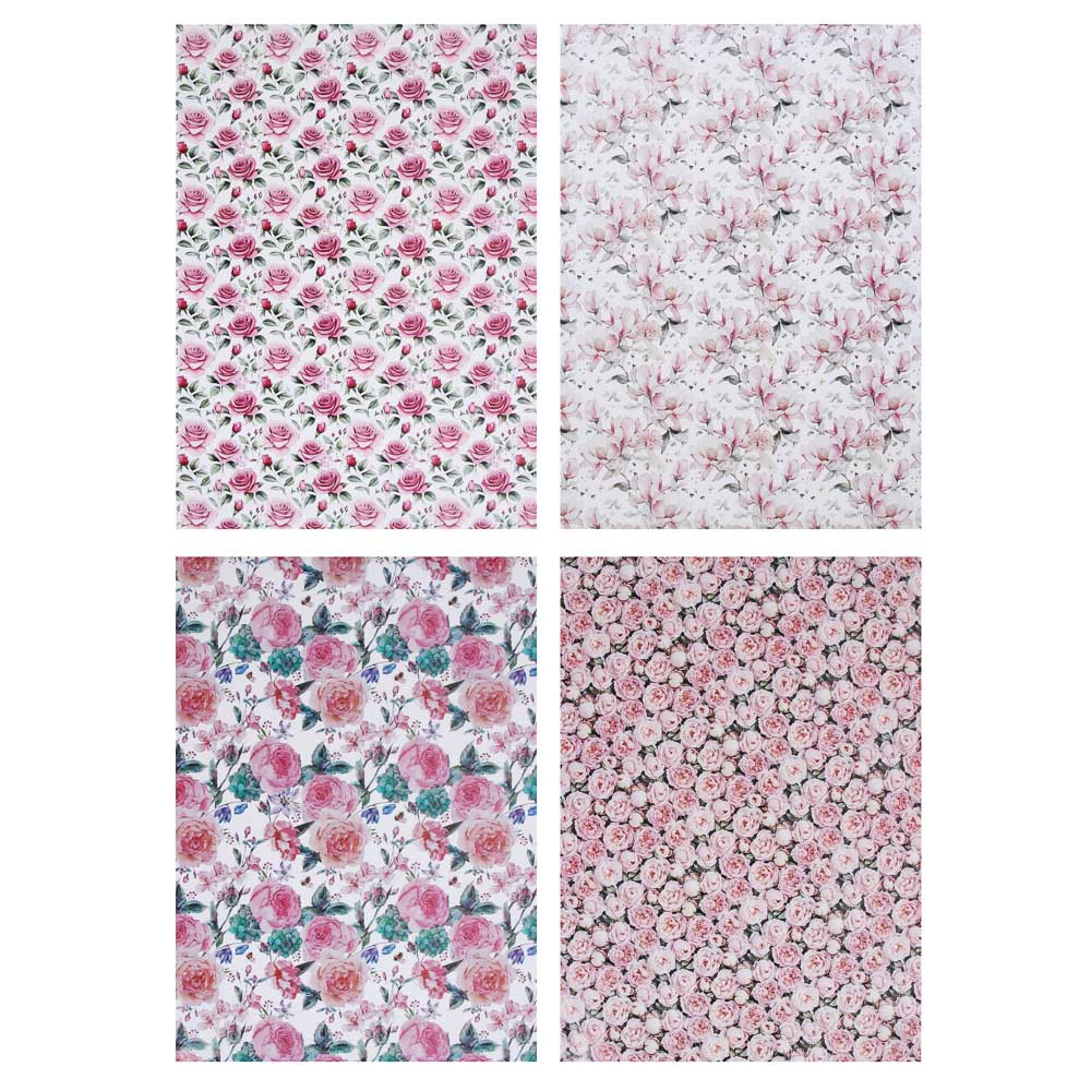 Бумага для упаковки подарков тм LADECOR 70х100 см, 70 г, "Цветы" арт 1, односторонняя, 4 дизайна - #1
