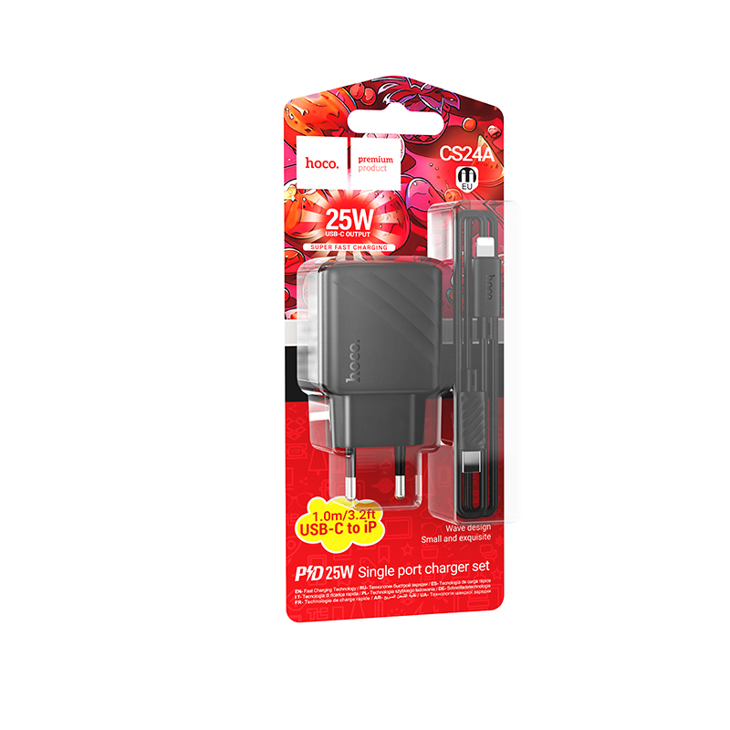 hoco. Зарядное устройство модель CS24A, USB-С 25W + Кабель для зарядки С-IP, цвет: черный - #2
