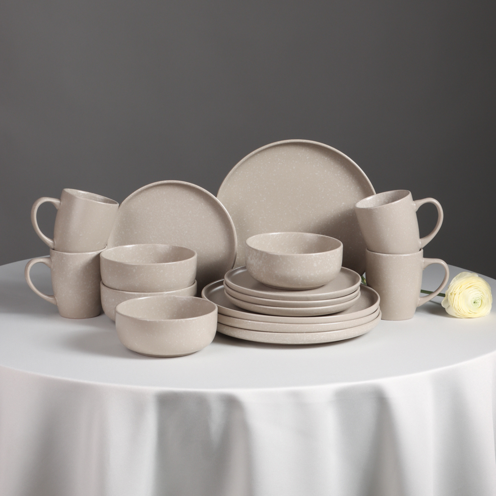 MILLIMI Набор стол.посуды 16пр(тар26см*4, тар20см*4, салатн14см*4, кружка340мл*4) керамика, бежевый - #18
