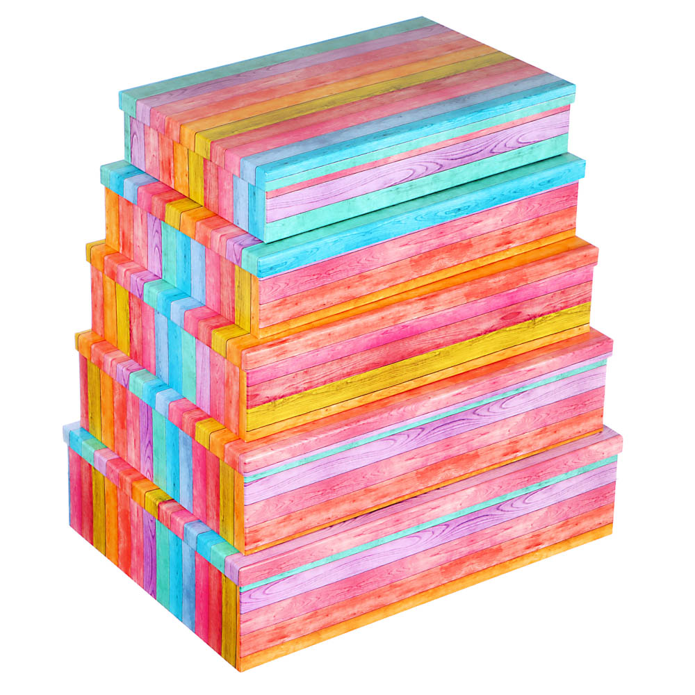Набор прямоугольных коробок 5 в 1 "Кантри", 40x28x10-32x20x6 см, ПП-3179, бумага - #1