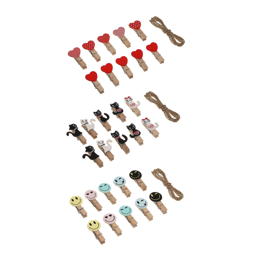 Прищепки декоративные, 3,5x0,7 см, набор 10 шт., дерево, 3 диз. - #1