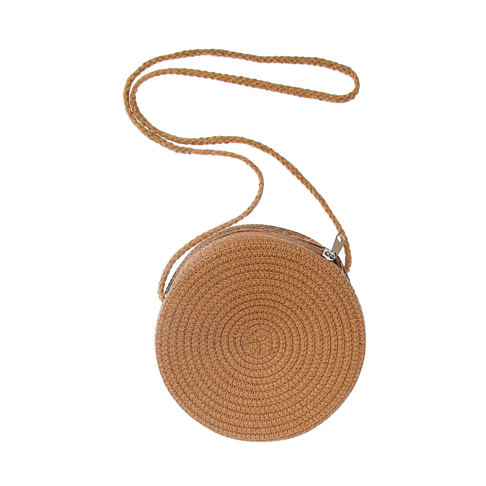 Сумка плетенная круглая на длинном ремне, тм ЮL, 16x5,5см, папирус, полиэстер, 3 цвета - #2