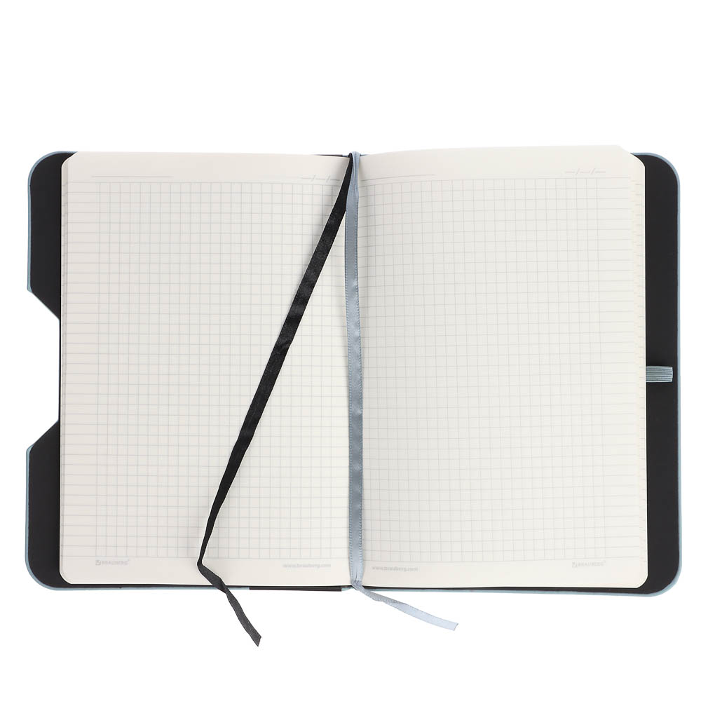 Блокнот А5 162х218мм BRAUBERG NOTE под кожу софт-тач, с резинкой, 80л, клетка, светло-серый, 113441 - #3